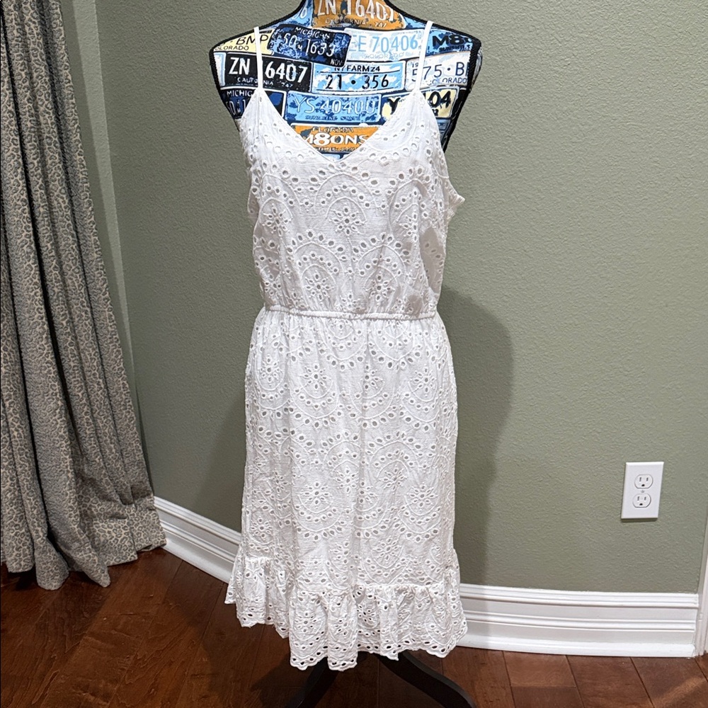 Japna White Eyelet Midi Dress